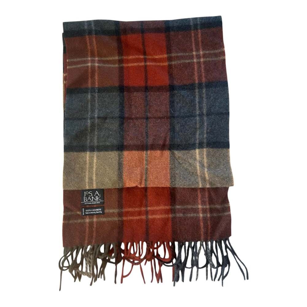 Jos. A. Bank Plaid Cashmere Scarf Multi-Color Fringe 100% Cashmere